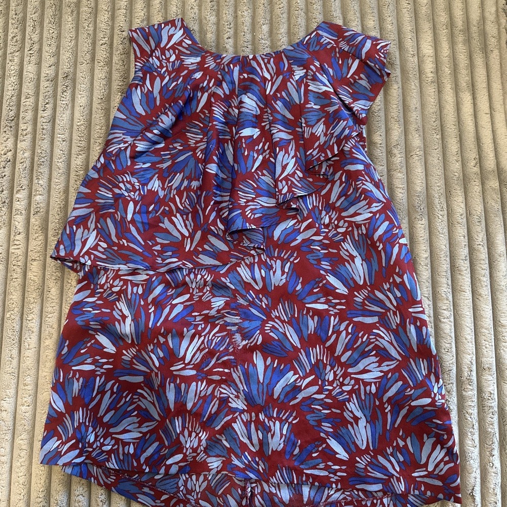 Banana Republic Women Red Blue Sleeveless Ruffle Front Shift Zip Back 12